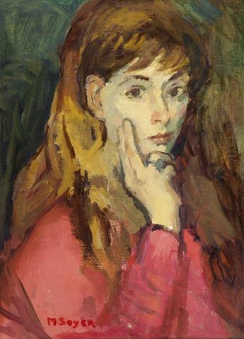 MOSES SOYER Portrait of a Pensive Woman.